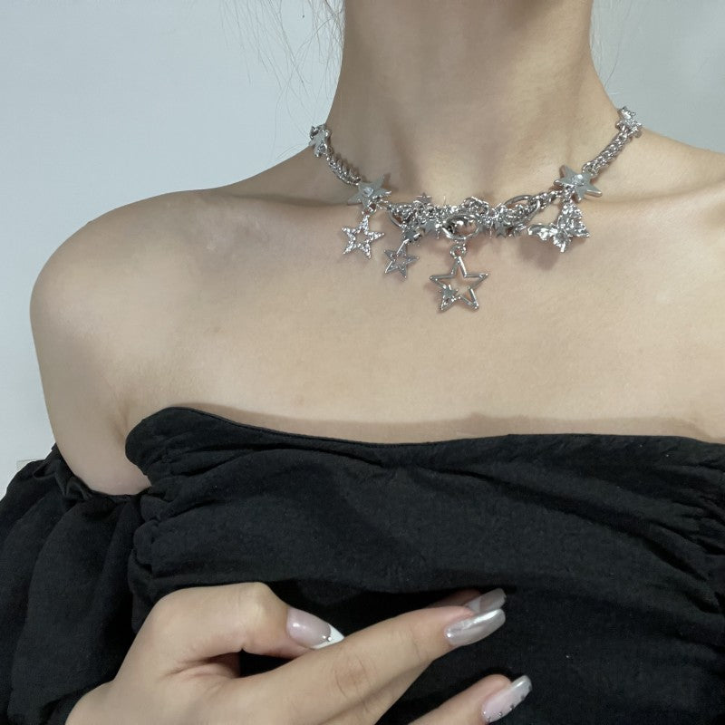 Colliers de clavicule en chaîne papillon étoile à cinq branches en strass