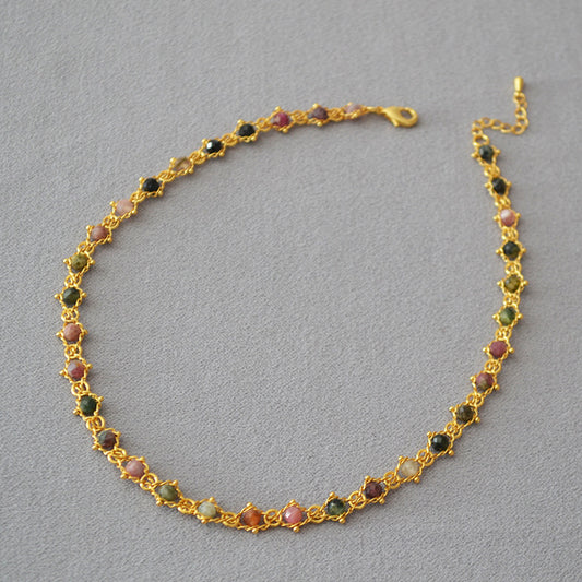 Colliers en laiton tissés par chaîne perlée de pierre véritable de Tourmaline colorée