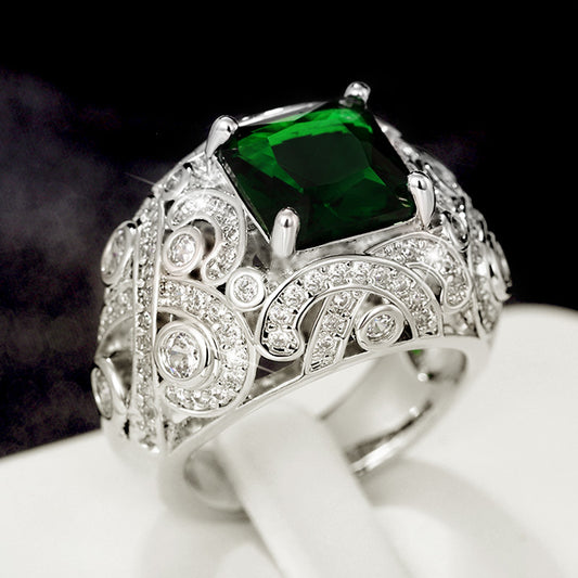 Women's French Style Colored Gems High-grade Emerald Design Rings