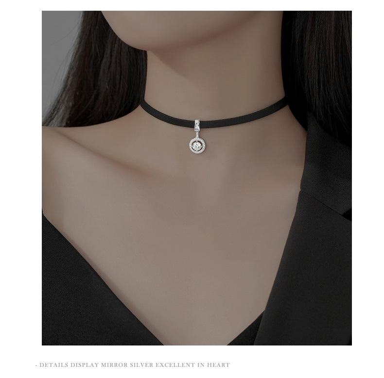 Kette Damen Halsband Halsketten aus schwarzem Leder