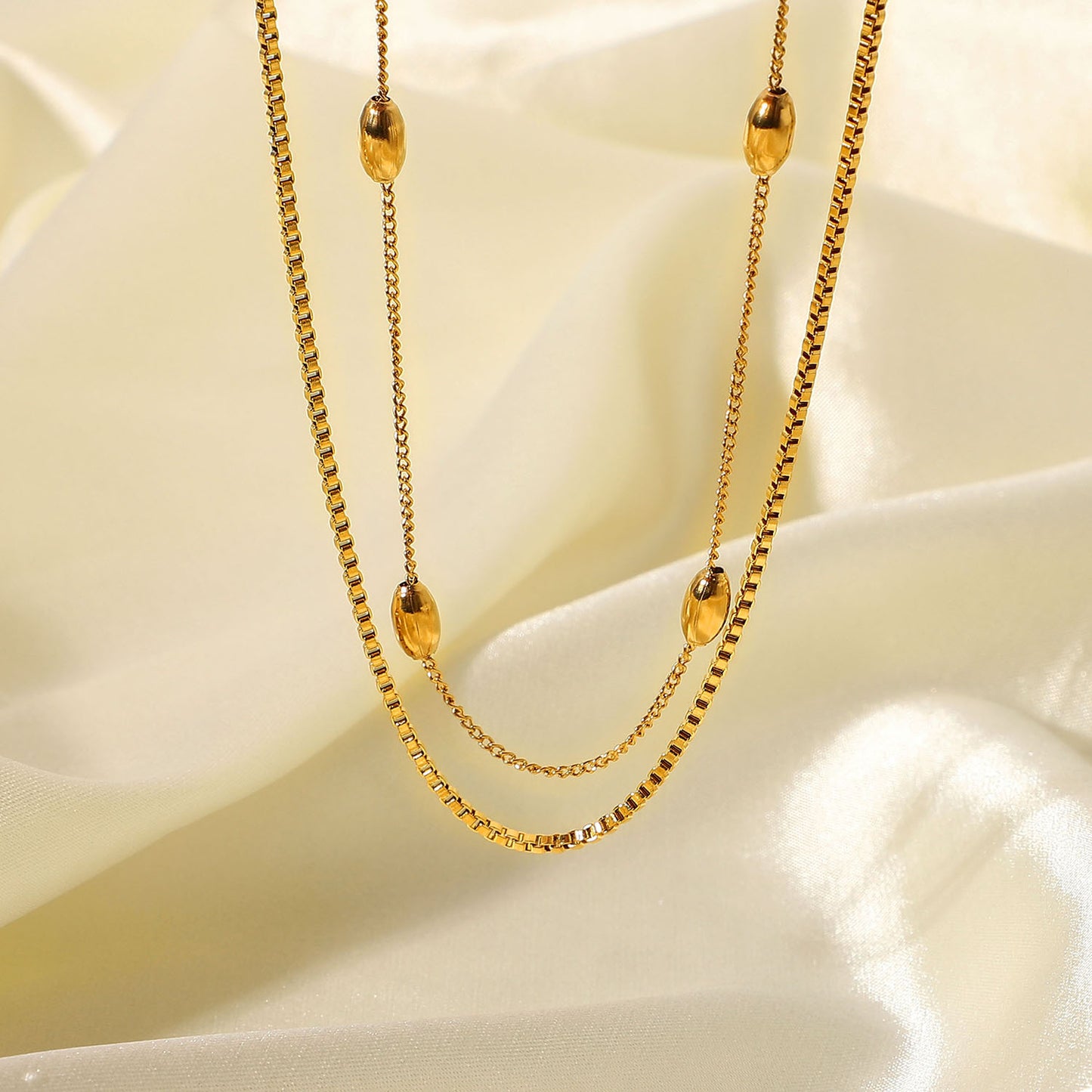 Women's Gold-plated Stainless Steel Ornament Oval Bead Necklaces