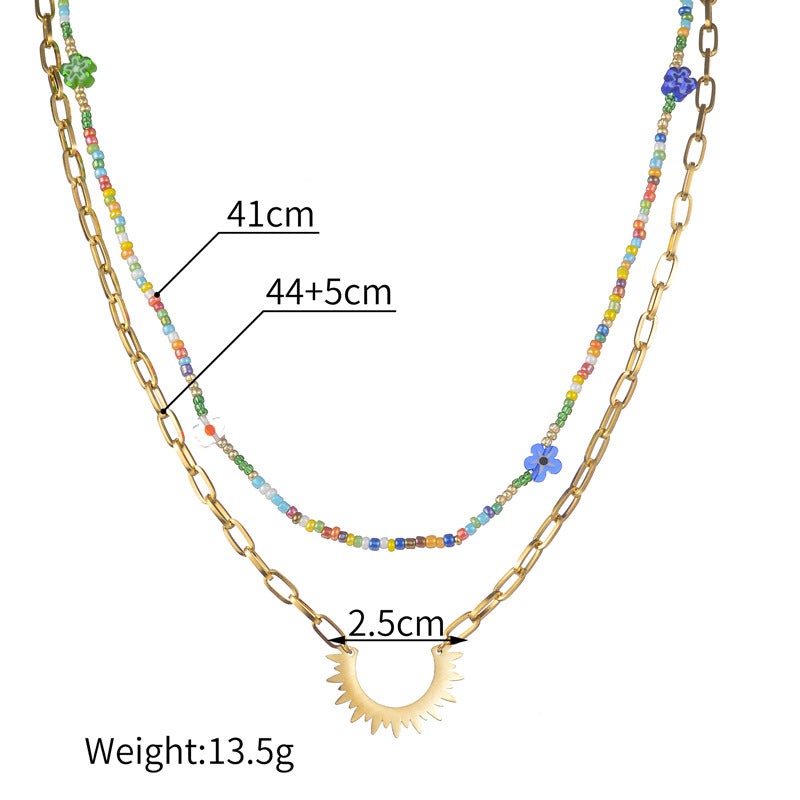 Women's Sunflower Design Color Double Layer Twin Necklaces