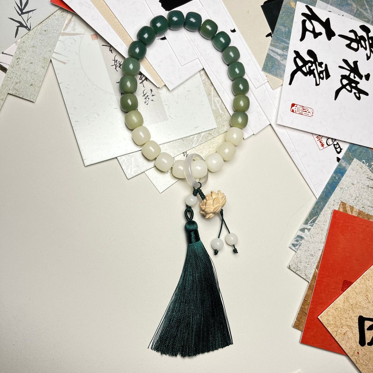 Men's Lotus Tassel Flexible Crafts Buddha Beads Bracelets