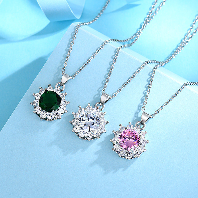 Women's Princess Pink Gemstone Zircon Sunflower Colored Necklaces