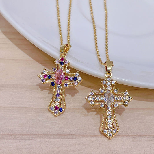 Retro Punk Cross Personalized Pendant Zircon Design Necklaces