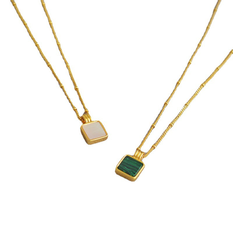 Women's Plated Malachite Shell Mother Square Plate Necklaces