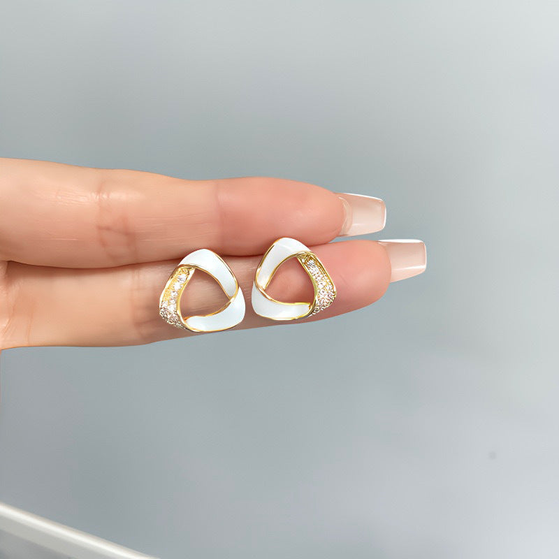 Women's Sier Needle Geometric Rhinestone Exquisite Enamel Earrings