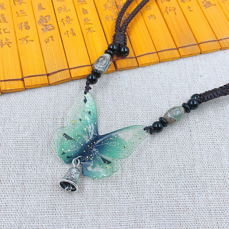 Two-color Antique Braiding String Butterfly Pendant Necklaces