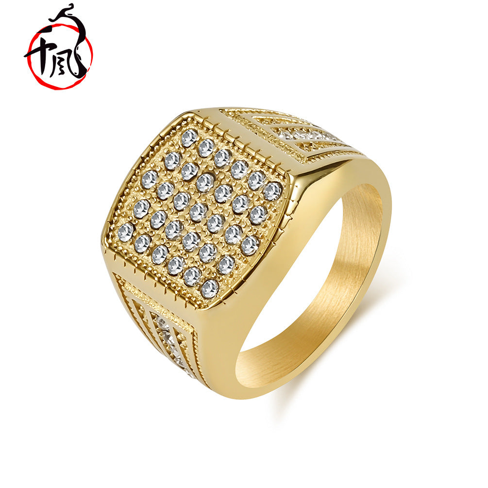 Men's Hop Gold Diamond Titanium Steel Personality Wear Rings