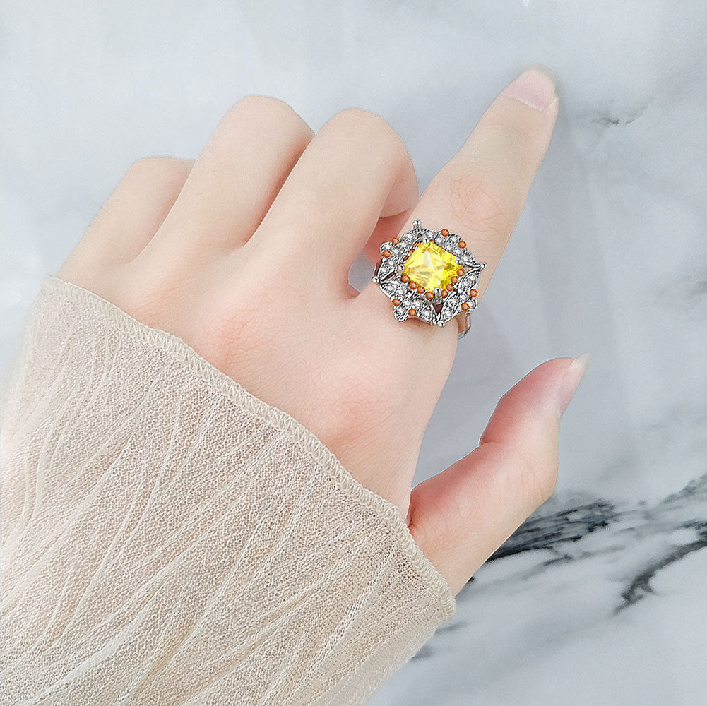 Women's Shiny Bright Square Yellow Gemstone For Rings
