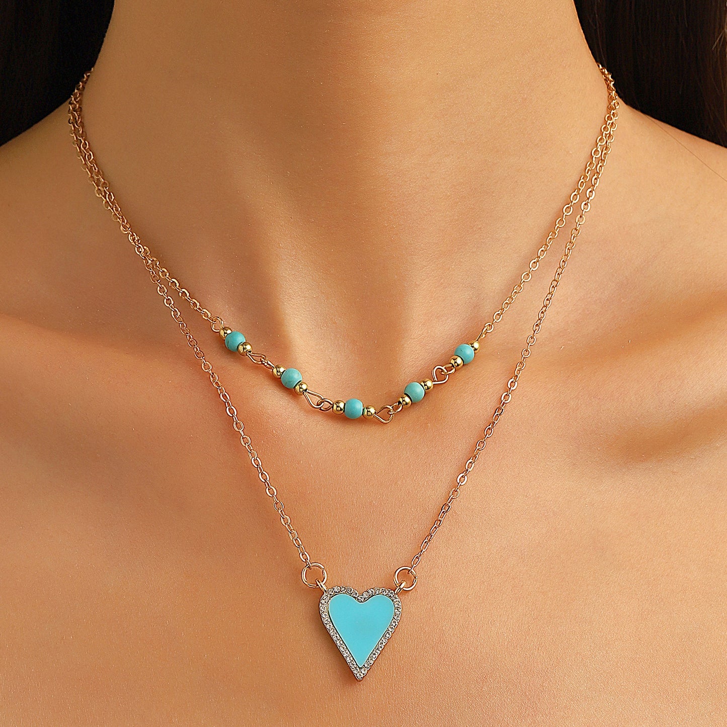 Double Layers Loving Heart Female Style Necklaces