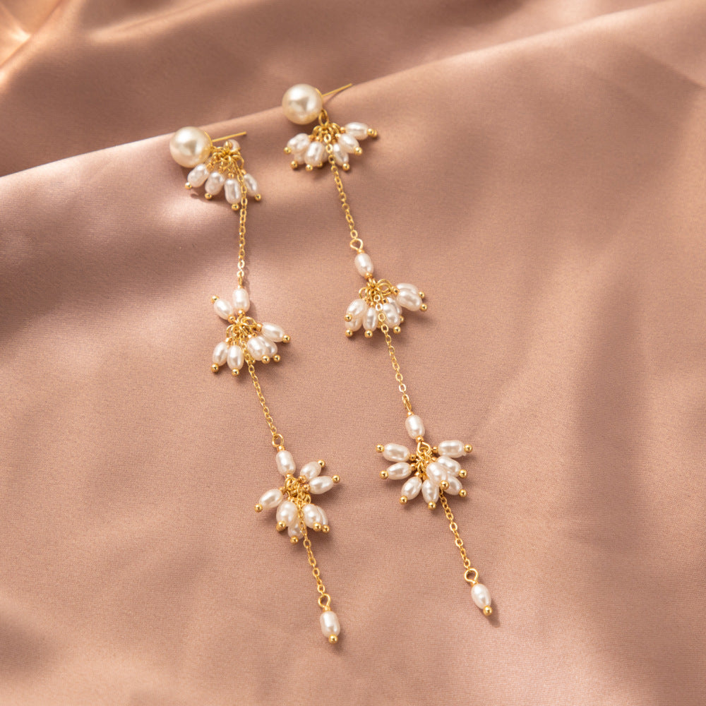 Fashion Popular Imitation Pearl Stitching Copper Earrings