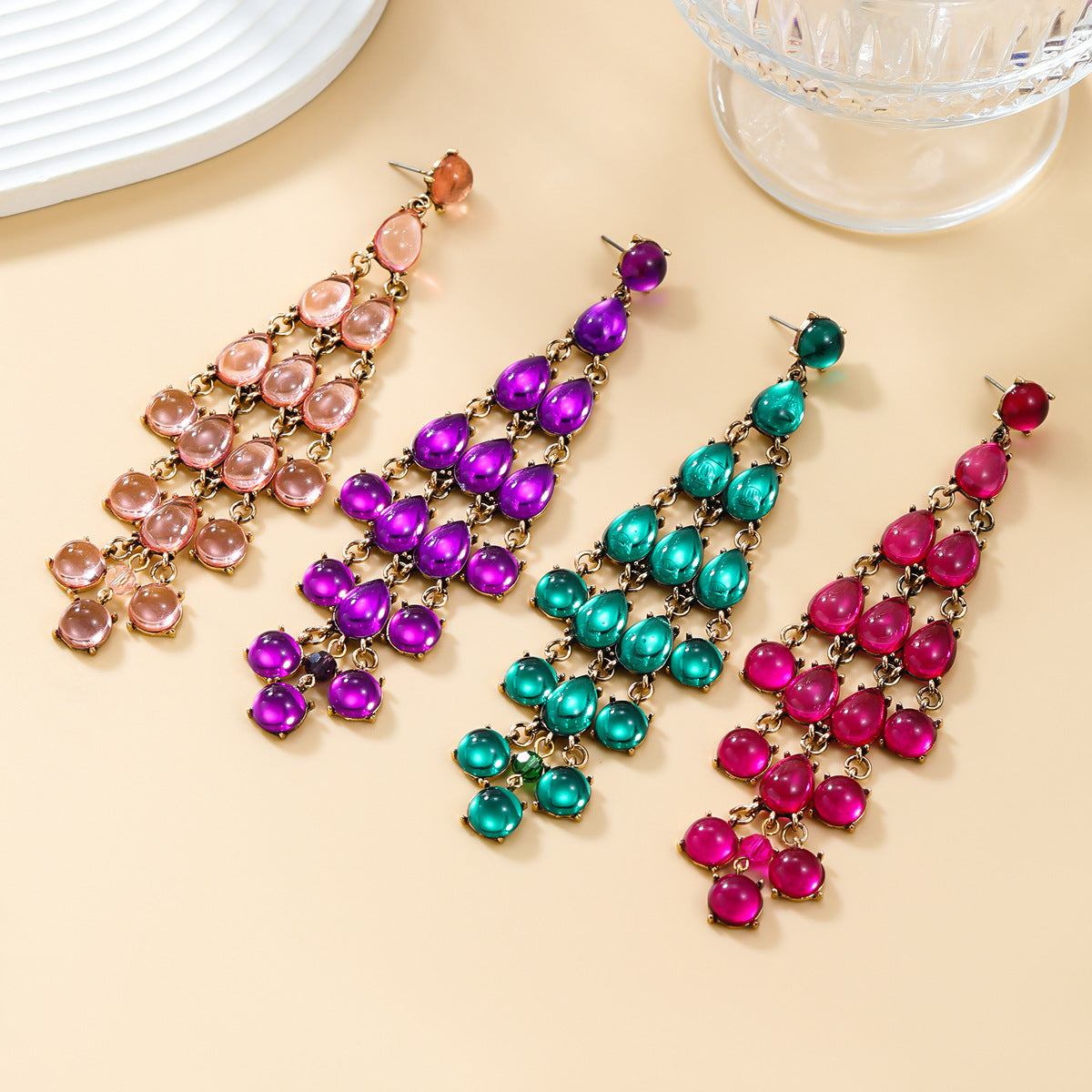 Women's Fashion Tassel Drop-shaped Resin Bohemian Ornament Earrings