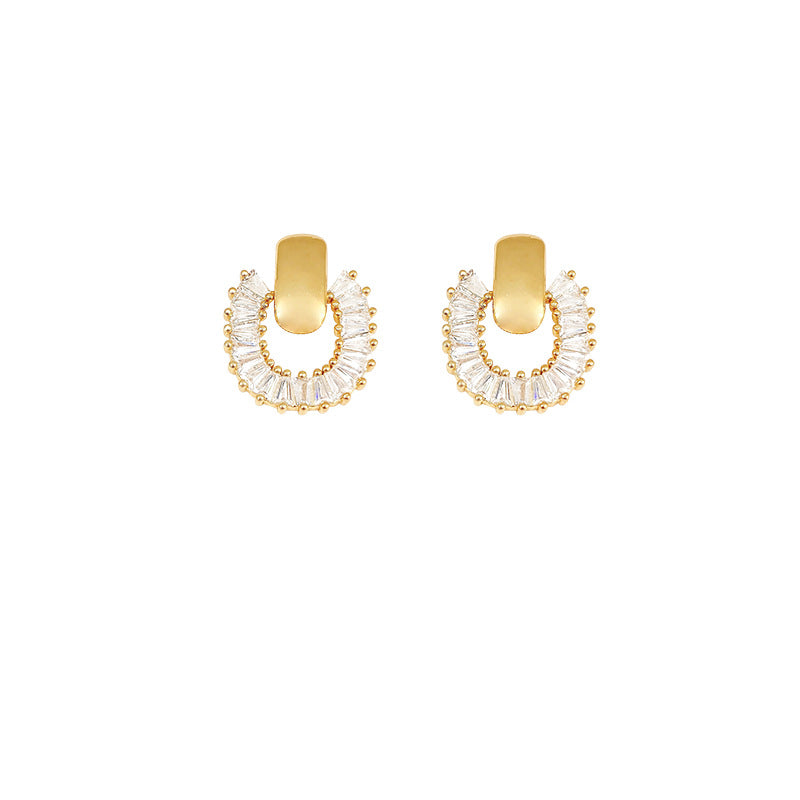Women's Geometric Super Flash Zircon Sier Needle Earrings
