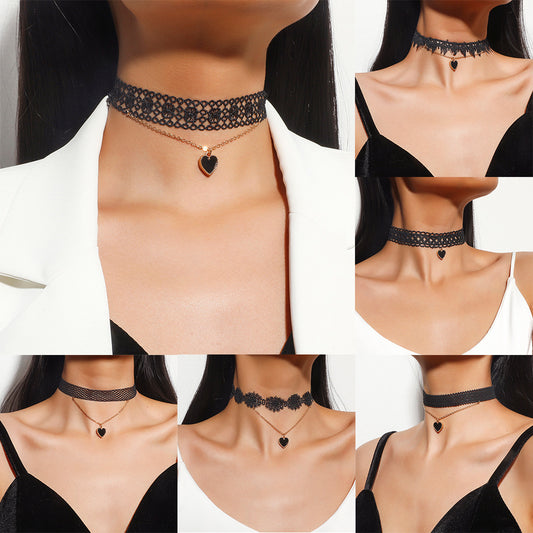 Retro Hollow Black Lace Style Soft Necklaces