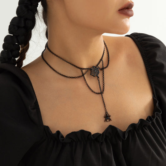 Ornement pour femmes, chaîne Punk Unique et tendance, colliers jumeaux araignée d'halloween