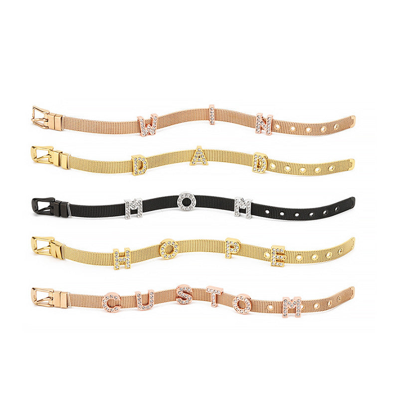 Letter Stainless Steel Mesh Strap Adjustable Bracelets