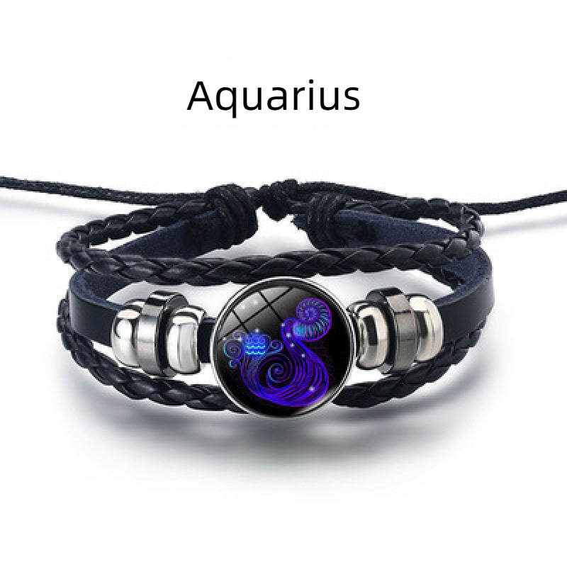 Women's & Men's & Constellation Cattle Leather Personality Vintage Weave Luminous Bracelets