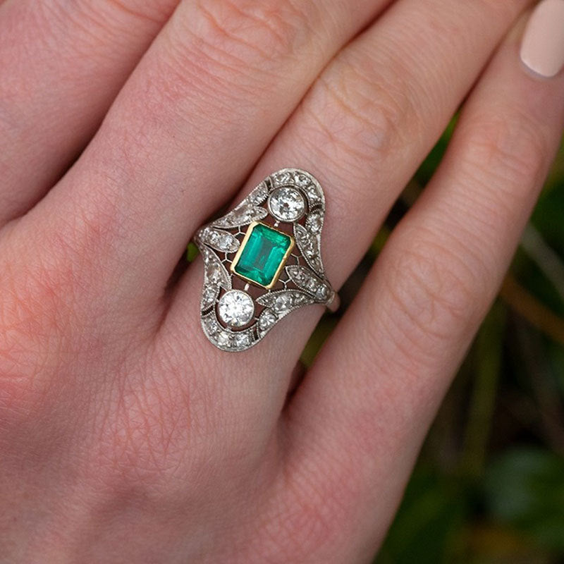 Pattern Accessories Lace Imitation Emerald Zircon Rings