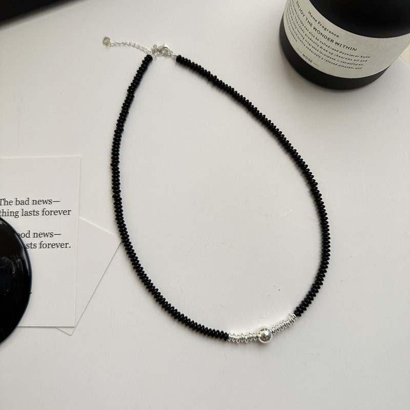 Sier Korean Style Niche Design Black Agate Necklaces