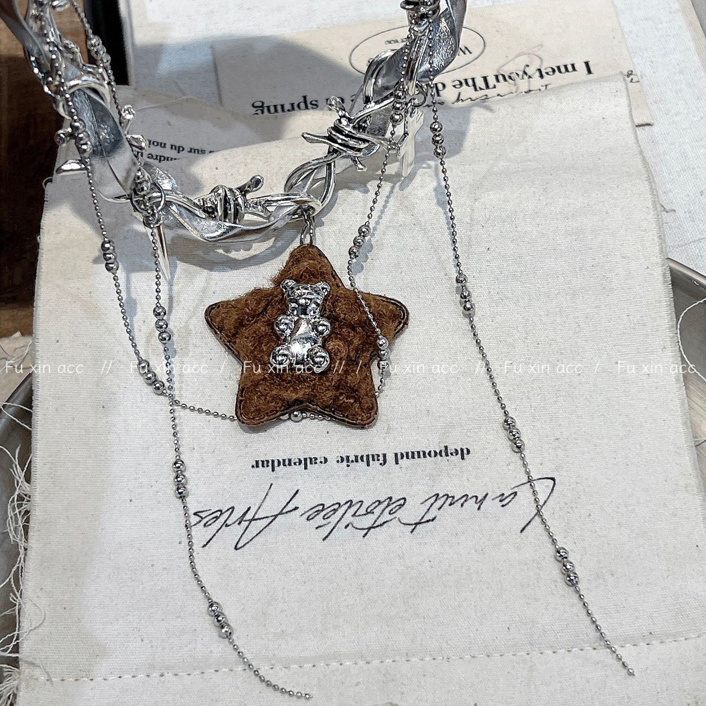 Pentagram Tassel Pendant Female Metal Bear Necklaces
