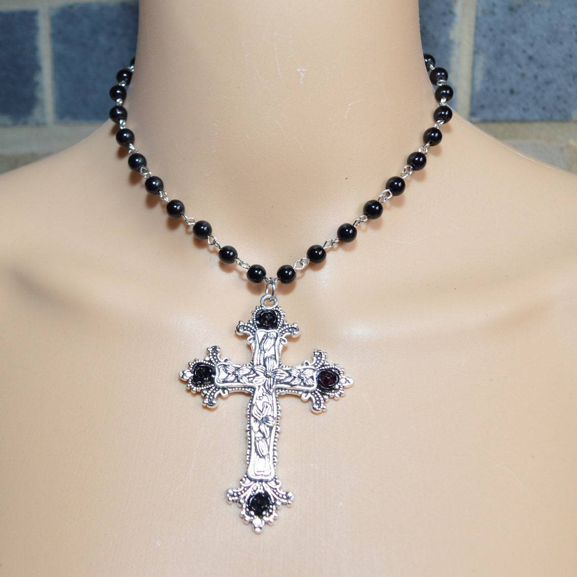 Punk Cross Gothic Ornament White Pearl Necklaces