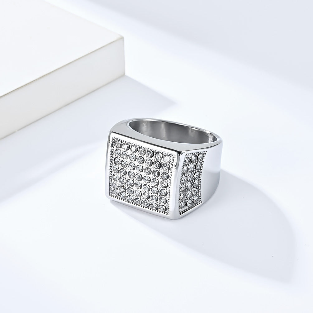Men's Titanium Steel Full Gold Plated Diamond Fashion Rings