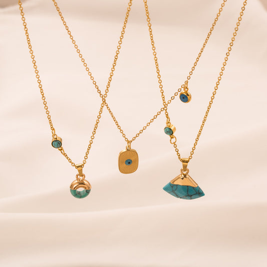 Bijoux en acier inoxydable pour femmes, colliers Turquoise de Style rétro