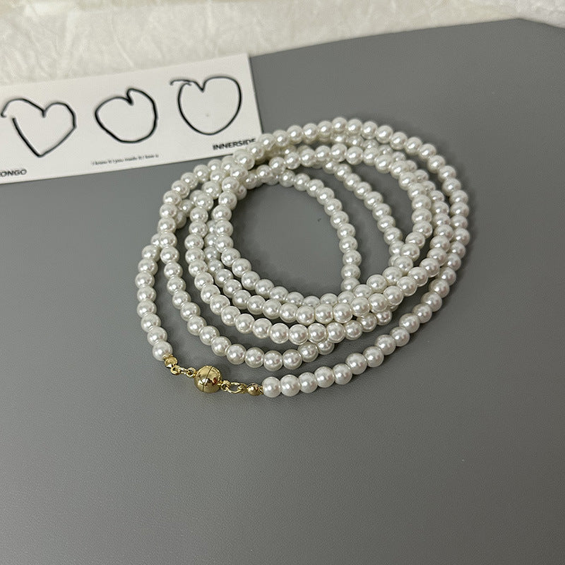 Stylish Elegant Twin Magnetic Buckle Pearl Necklaces