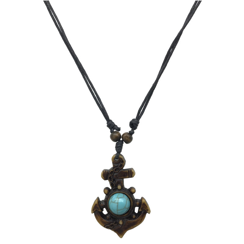 Imitation Turquoise Retro Boat Anchor Pattern Pendant Necklaces