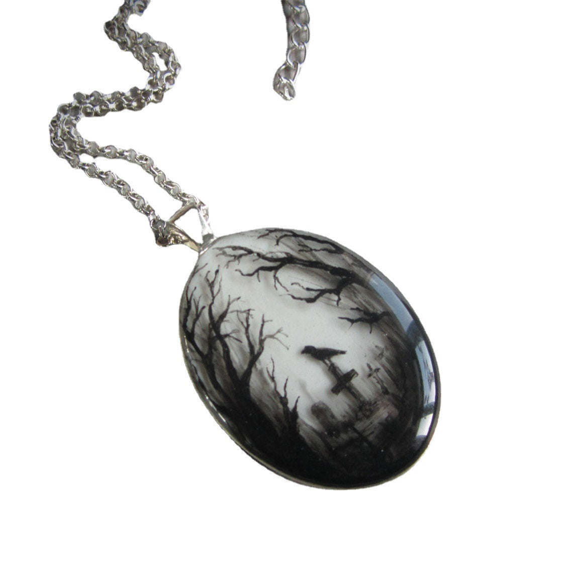 Gothic Crow Cross Glass Pendant Fashion Necklaces