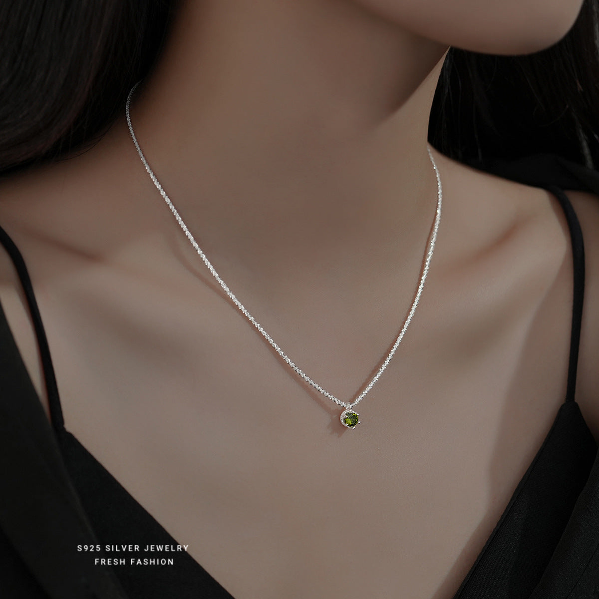 Colliers tendance en Zircon vert Olive pour femme, scintillants et étoilés