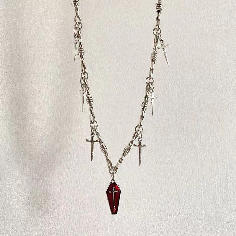 Dark Coffin Cross Sword Thorn Hip Necklaces