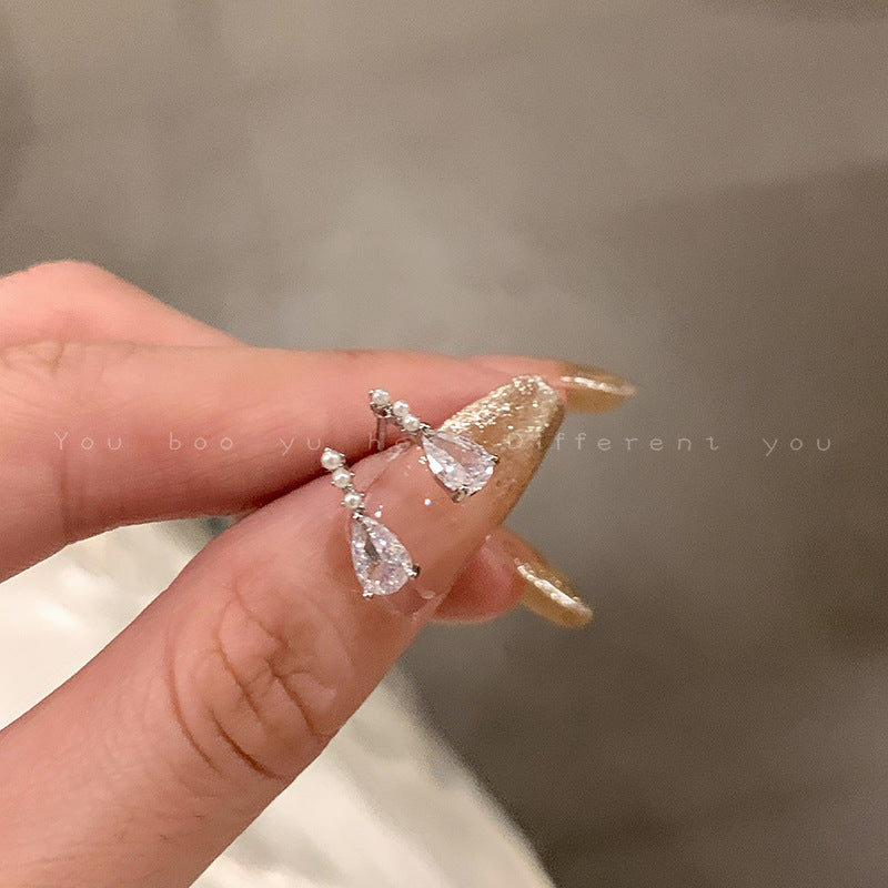 Exquisite Sweet Water Drop Zircon Pearl Small Earrings