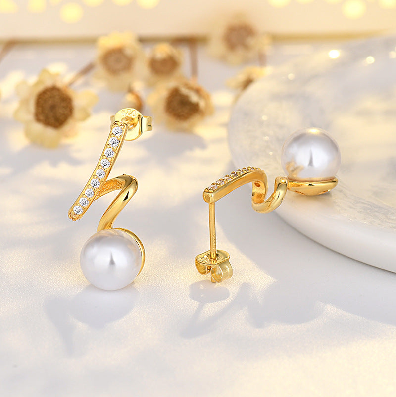 Women's Sier Geometric Niche Korean Style High-grade Light Luxury Pearl Earrings