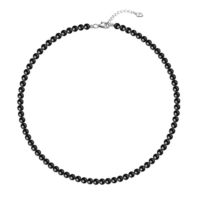 Sier Black Agate Beaded Light Luxury Minority Design Hip Necklaces