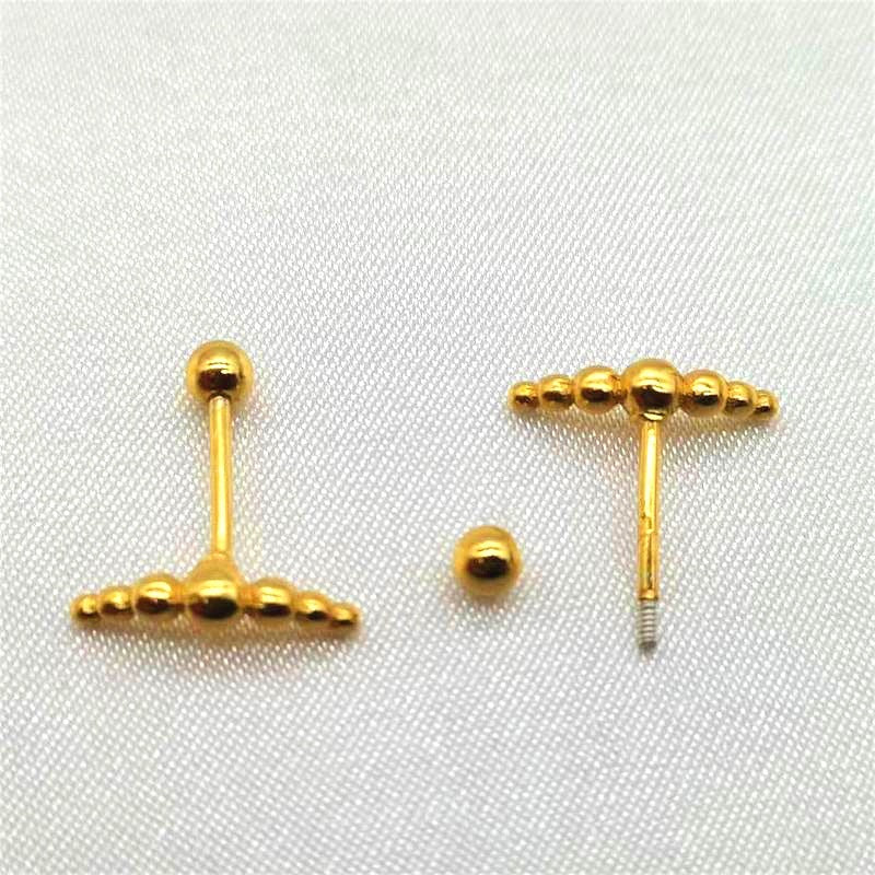 Sterling Sier Round Seven Small Beads Screw Earrings