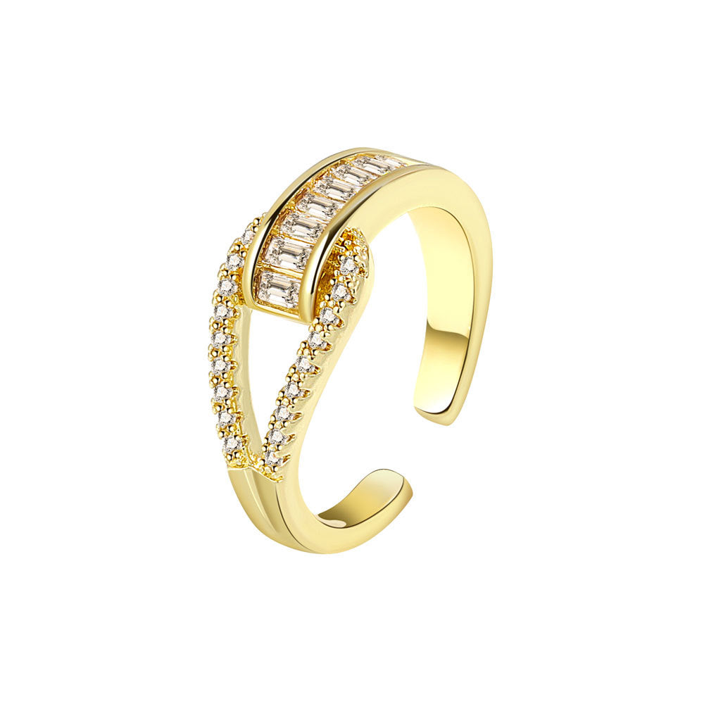 Women's Jewelry Fashionable Shining High-grade Light Luxury Belt Buckle Shape Rings