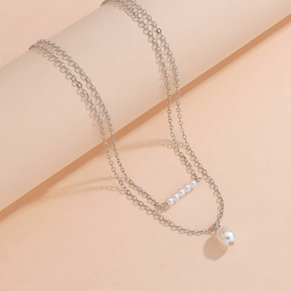 Women's Stick Pearl Pendant Stacked Alloy Clavicle Necklaces