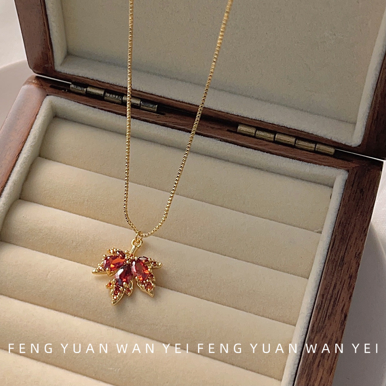 Micro Inlaid Zircon Maple Leaf Plated Necklaces