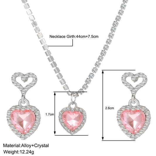 Women's Full Diamond Peach Heart Bridal And Necklaces