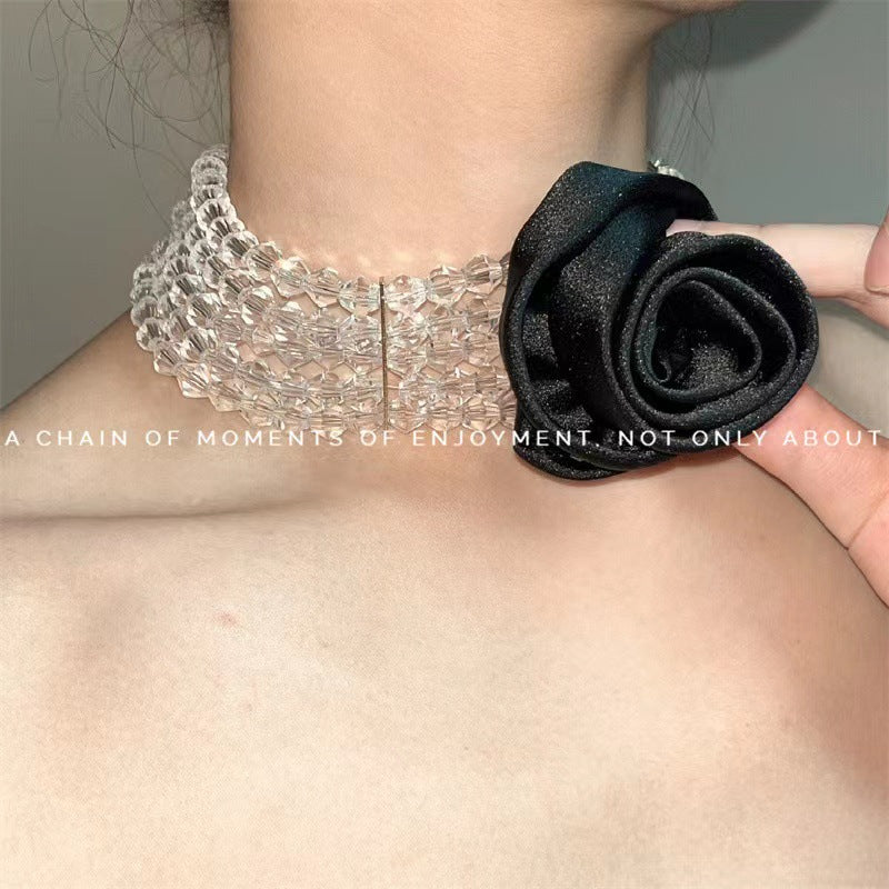 Women's French Hepburn Style Rose Decoration Crystal Necklaces