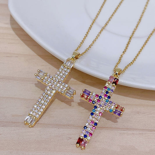 Colliers polyvalents avec pendentif croix en Zircon pour femmes, chaîne de clavicule