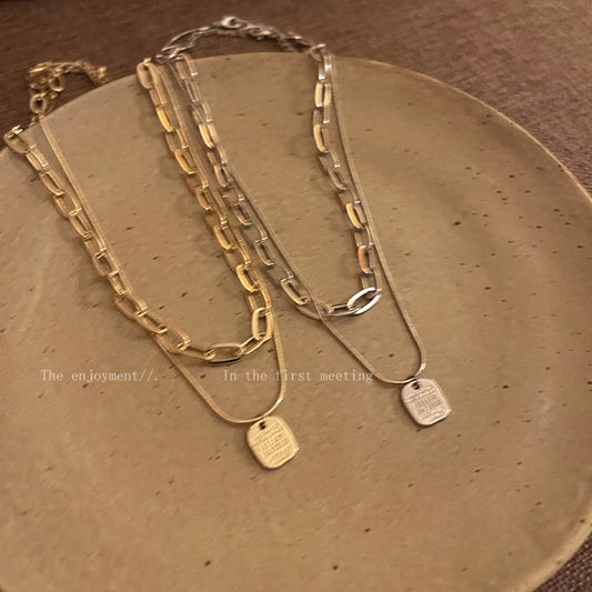 Women's Letters Square Plate Pendant Sweater Ornament Necklaces