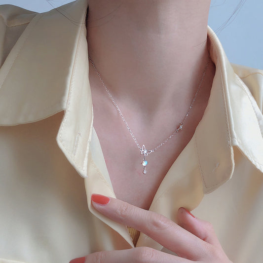 Gu Simple Moonstone Clavicle Chain Wind-Halsketten für Damen