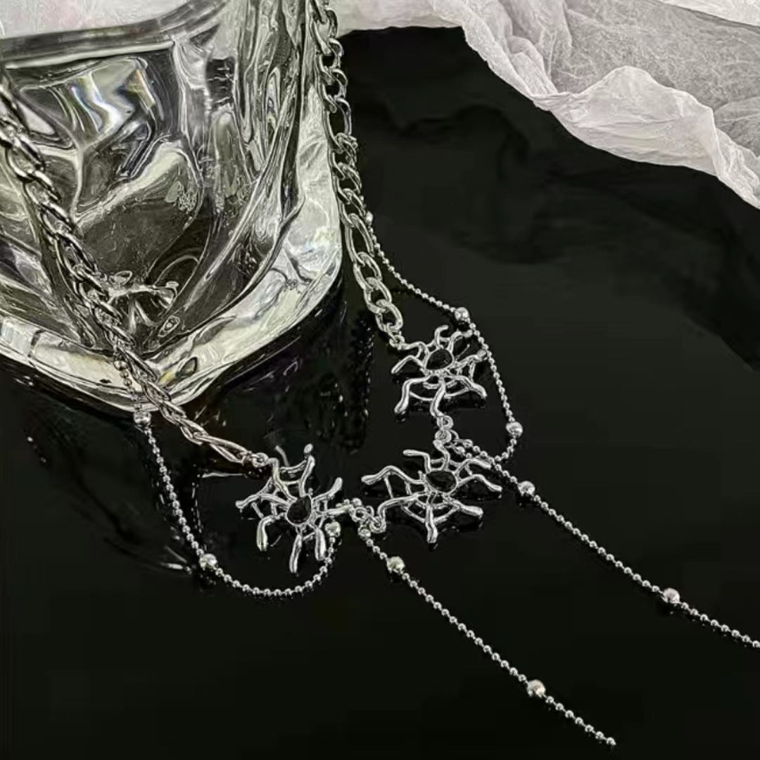 Inlaid Black Zircon Stitching Tassel Chain Necklaces