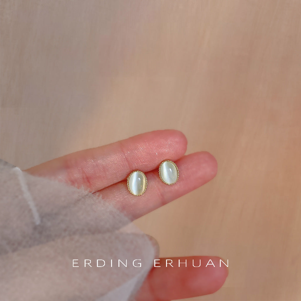 Needle Plated Glass Opal Stone Ear Female Simple Earrings