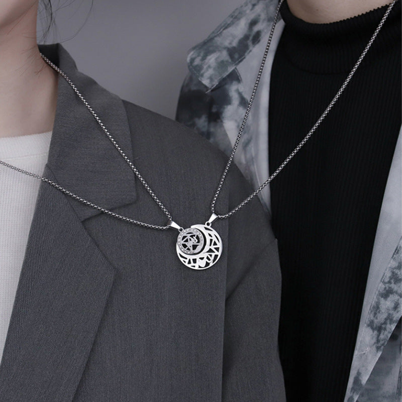 Colliers de couple avec pendentif étoile et lune de style coréen pour femmes et hommes