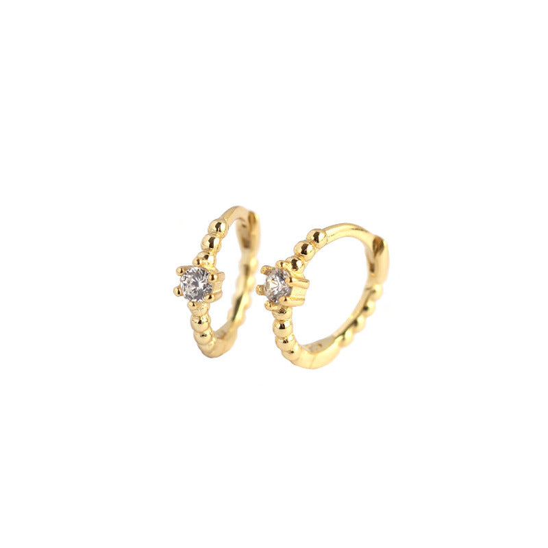 Sterling Sier Style Round Beads Diamond Earrings