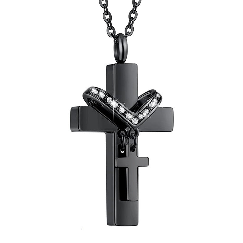 Stainless Steel Commemorative Pet Urn Cross Necklaces